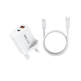 طقم شاحن ريماكس ٢٠ واط A+C وكابل C-L RP-U120