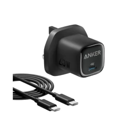 شاحن أنكر (25 واط، صغير الحجم) مع كابل USB-C - أسود
